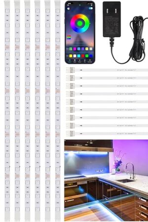 10 PCS RGB Under Cabinet Lighting Kit, App and Remote Control Led Strip Lights, Music Sync Color Changing Led Lights with ETL Listed Power Adapter, for Cabinet, Counter, Shelf, 16.4ft