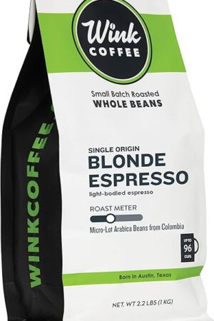 Wink Coffee Blonde Espresso, Light Roast Whole Bean Coffee, Single Origin Colombian Arabica Beans, 2.2 lb, Small-Batch, Smooth, Sustainably Sourced