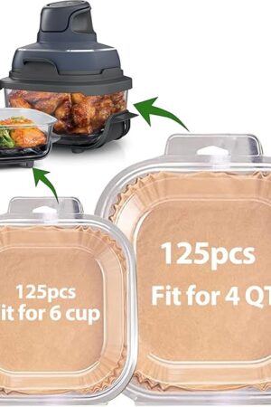 Air Fryer Liners for Ninja Crispi, Disposable 125 + 125 Pcs Ninja Crispi Accessories for Ninja Crispi 4-in-1 Portable Glass Air Fryer Cooking System, Non-Stick Ninja Crispi Liners Disposable