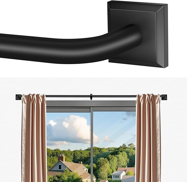 Black Curtain Rods for Windows 48-90Inch(4-7.5ft) Heavy Duty Wrap Around Blackout Curtain Rods,Adjustable Room Darkening Drapery Rod for Bedroom, Living Room, Sliding Door & Outdoor Patio