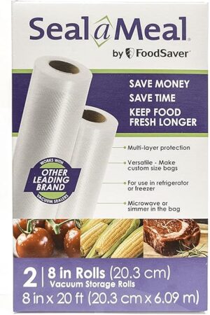 8" x 20' Vacuum Seal Rolls for Seal-a-Meal and FoodSaver, 2 Pack
