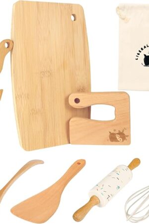 Wooden Kids Safe Knife and Kids Baking Set for Real Cooking, 8 PCS Toddler Montessori Kitchen Tools, Cooking and Baking for Kids Little Chefs Montessori Kitchen Tools for Toddlers-Kids Cooking Sets