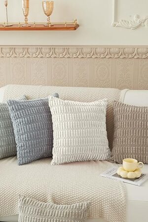 4 Pack Neutral Corduroy Decorative Boho Couch Throw Pillow Covers 18x18 Inch for Sofa Living Room Bedroom Home Decor