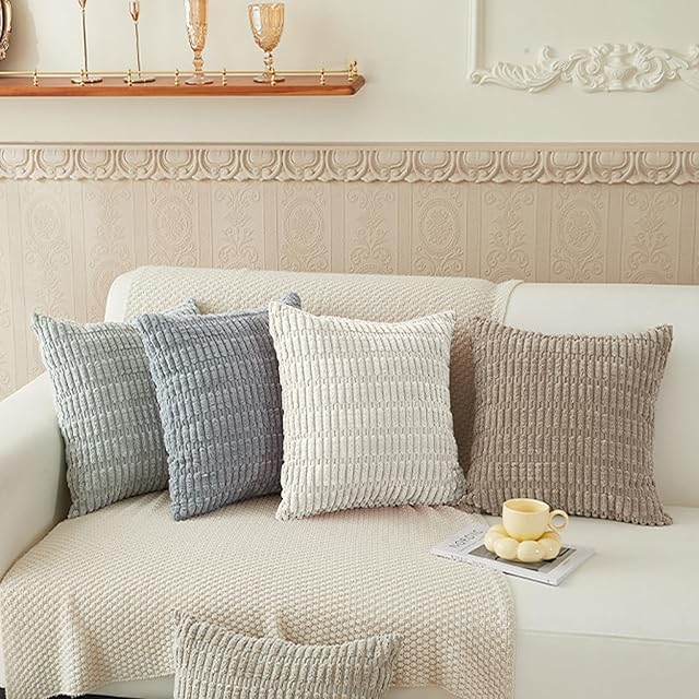 4 Pack Neutral Corduroy Decorative Boho Couch Throw Pillow Covers 18x18 Inch for Sofa Living Room Bedroom Home Decor