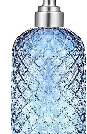 Blue Glass Soap Dispenser Gem Patterned with 304 Stainless Steel Pump 18 oz for Kitchen Dish Soap and Bathroom Hand Soap Bottle