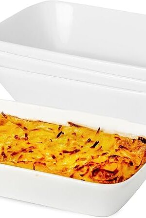 13.5oz Ceramic Baking Dish 4 Pack, 7×4.3x1.5 Inch Rectangle Baking Dish Individual Portion Baking Pan for Oven Microwave Air Fryer Toaster Oven, Porcelain Oval Ramekins Oven Safe
