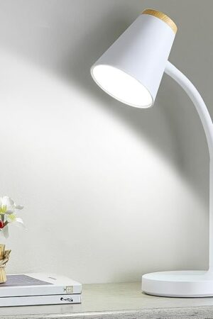 Desk Lamp for College Dorm Room - Small LED Desk Lamp Touch Dimmable Reading Light for Home Office - Adjustable Flexible Gooseneck Table Lamp for Bedside Bedroom Nightstand White