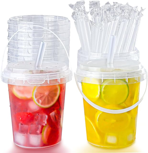 15sets disposable plastic cup with lid and straw, 34 ounce reusable and suitable for outdoor travel beverage packaging pool party supplies beach party supplies picnic supplies