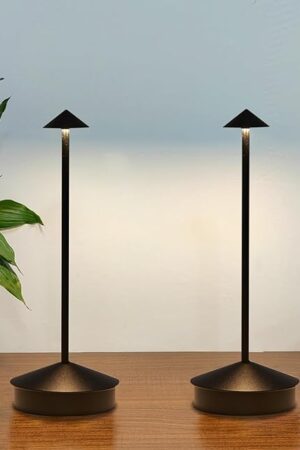 2 Pack Aluminum Cordless Table Lamps, 6000mAh Rechargeable Battery Operated Lamps, Portable Touch Lamp Outdoor Camping Lamp 3 Color Stepless Dimming Lamp for Restaurant/Patio/Dinning（Black）