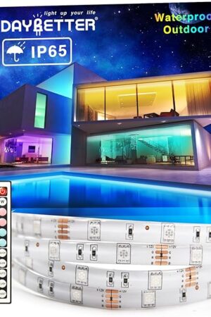 DAYBETTER Waterproof Led Lights for Bedroom, 32.8ft (2 Rolls of 16.4ft) Led Strip Lights, 300 LEDs Color Changing RGB 44 Keys Remote Controller, 12v for Outdoor Room Home Party Christmas Decoration