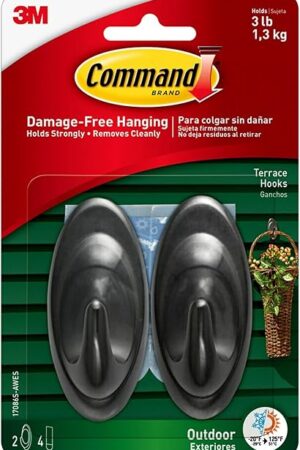 Command Outdoor Terrace Wall Hooks, 2 Hooks with Weather Resistant Strips
