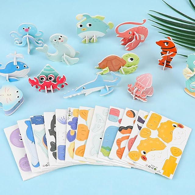 The CCINEE 25 Pcs Educational 3D Cartoon Puzzles for Kids,3D Ocean Learning Educational Paper Puzzle Game for DIY Crafts Gifts