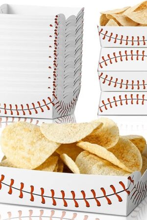 Cunhill 60 Pack Baseball Party Supplies Set Baseball Birthday Decorations Disposable Paper Food Serving Tray Boats Tray for Concession Food, Condiment, Carnivals