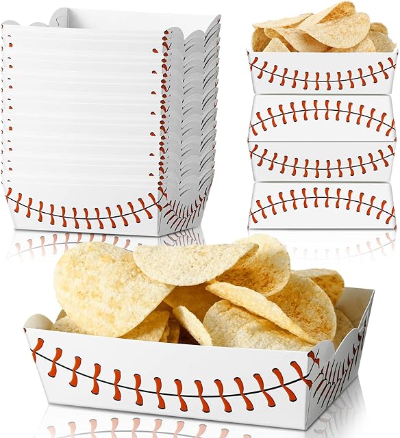 Cunhill 60 Pack Baseball Party Supplies Set Baseball Birthday Decorations Disposable Paper Food Serving Tray Boats Tray for Concession Food, Condiment, Carnivals