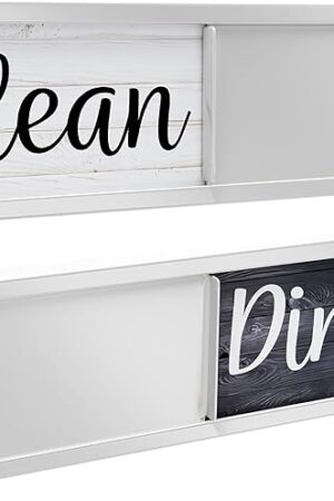 Dishwasher Magnet Clean Dirty Sign, Clean Dirty Magnet for Dishwasher, Rustic Farmhouse Kitchen Decor, Magnetic Dish Washer Sign Indicator, Sliding Rustic Dish Washer Signs, Black & White Wood