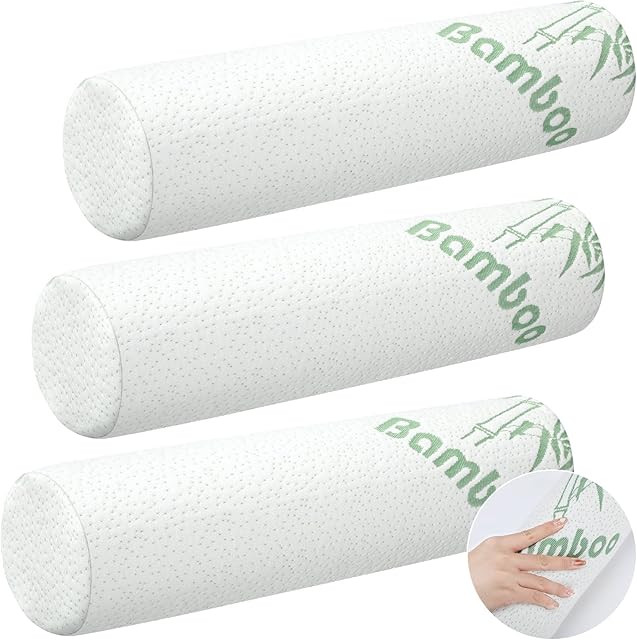 Bucherry 3 Pack Cervical Neck Roll Memory Foam Pillow Cylinder Bolster Pillow for Bed Round Neck Support with Removable Washable Cover for Sleeping Travel Yoga Legs Back Lumbar 18 x 4 Inches