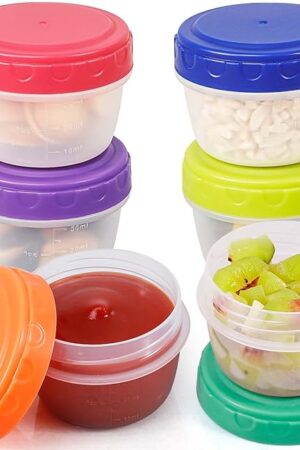 Caperci 6 Pack Salad Dressing Container To Go - 2.7oz Leak-Proof Small Food Storage Containers with Lids, Reusable Condiment Sauce Cups for Lunch Box, BPA-Free (Multicolor)