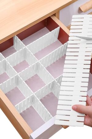 Drawer Divider Adjustable Diy Storage Organizer Separator for Tidying Clutter Cutlery Underwear Socks Clothes Dresses Desk & Box in Kitchen Bathroom Bedroom Office (Cut at Will) (White 16pcs)