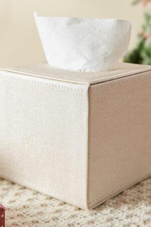 Beige Tissue Box Cover,Square Tissue Box Holder with Magnetic Bottom,Tissues Boxes Cover for Decorative NightStand Table Vanity Toilet Dresser Countertop Office Car