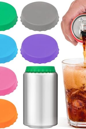 6 Pack Silicone Soda Can Cover Lids, Reusable Soda Can Lids Beer Can Covers Pop Can Covers, BPA Free Silicone Can Cover, Stopper and Protector for Soda, Beer, Beverage, Juice, Coke, Fits Standard Cans