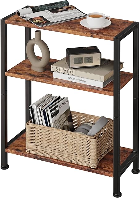 3-Tier Side Table, Small End Table, Sofa Side Table for Narrow Spaces, Slim End Table, Nightstand Table, for Living Room Bedroom Office, Rustic Brown