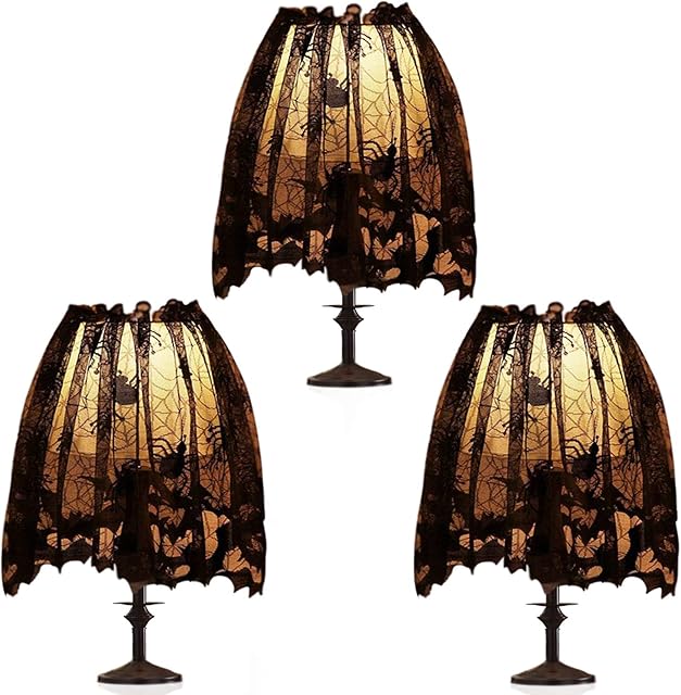 3Pcs Halloween Lamp Shade Cover Decoration, Black Lace Ribbon Spider web Lampshades Cover Topper Scarf for Festive Party Indoor Decor Supplies, Large 20 X 60 Inch Spiderweb Lamp Shade Cover