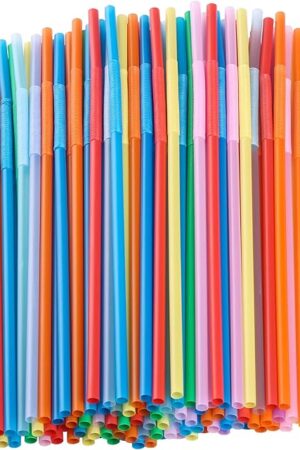 12.8inch Disposabl Drinking Straws, Colorful Extra Long Flexible Bendy Party Straws, 100 Pieces