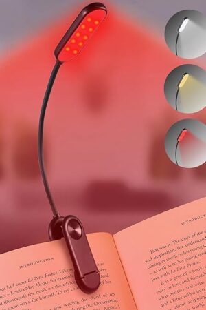 625nm Red Book Light - Rechargeable Clip On Red Reading Light Therapy for Sleep - No Blue-Light, Poratble LED Book Lamp, Gift for Kids Students Travel Nursing Studying - 3 Adjustable Modes
