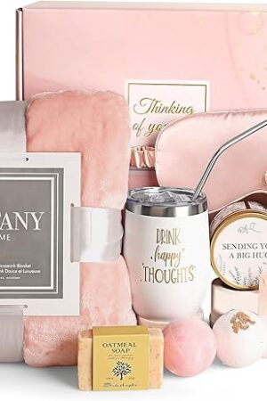 Birthday Gifts for Women, Unique Happy Birthday Gift Basket Self Care Package Bday Ideas with Luxury Flannel Blanket for Mom Her Best Friends Sister Wife Friendship