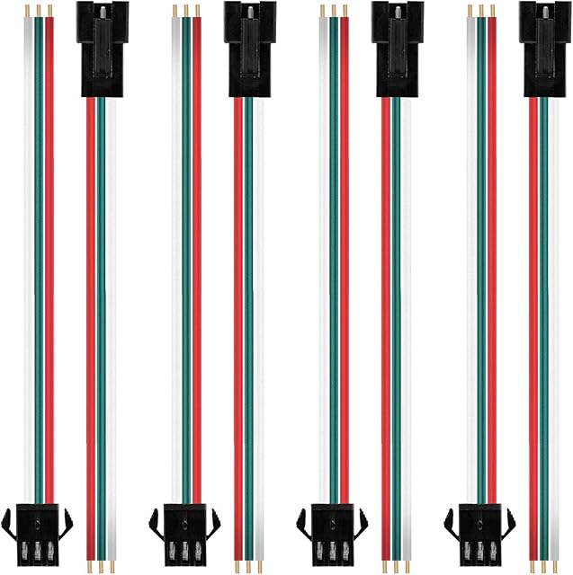 BTF-LIGHTING 20 Pairs JST SM 3 Pin Connectors for WS2812B WS2811 WS2812 WS2814 SK6812 FOCB CCT LED Strip Female Male 15cm 22awg Wire