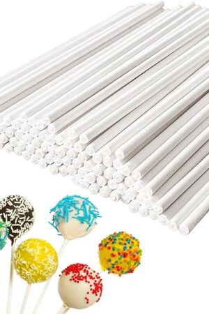 100 Pcs 6-Inch White Lollipop Sticks,Lollipop Paper Treat Stick,Paper Sucker Sticks for Cupcake Toppers,Homemade Candy,Chocolate,Dessert(Dia 3.5mm)