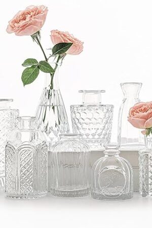 12pcs Glass Bud Vase Set, Small Clear Flower Vases for Centerpieces in Bulk, Mini Vintage Vase for Wedding, Home,Table Decoration