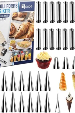 Cream Horn Molds for Baking, 35pcs Cannoli Tubes Molds, Non-stick Stainless Steel 16pcs Cone Shaped and 12pcs Tubular Shaped Cannoli Forms for Danish Pastry Lady Lock Form Cream Roll Croissant