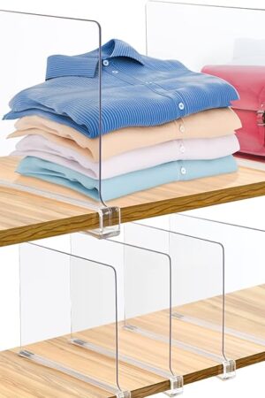 Consevisen Shelf Dividers for Closet Organization and Storage, 6 Pack Acrylic Clear Closet Shelf Dividers for Wood Shelves, Vertical Sweater Handbag Purse Organizer for Bedroom Kitchen Office