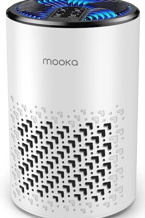 Air Purifiers for Bedroom Home, MOOKA HEPA Air Purifier for Home Pets with Fragrance Sponge for Smoke Dust Pollen Dander Odor, Small Air Cleaner with Sleep Mode Night Light Timer, KJ067L, White