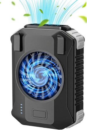 10000mAh Portable Waist Fan with Charger & Flashlight - 3-Speed Strong Airflow, Shirt Fan Clip-On Belt for Outdoor Work, Construction, Hiking, Cooling (Black)
