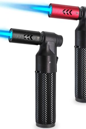 2 Pack Butane Torch Lighter Big Jet Flame Refillable Portable Butane Torch Adjustable Mini Blow Torch for Camping Grill Culinary Soldering Cooking Welding BBQ (Fuel Not Included)