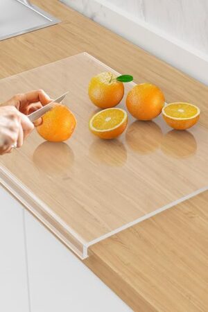 Acrylic Cutting Board with Counter Lip,17.5"x13.5" Clear Cutting Board for Kitchen Countertop,Non-Slip,60% Thicker,Perfect for Bread,Meat,Veggies & More,Great Kitchen Essential Gadgets & Decor