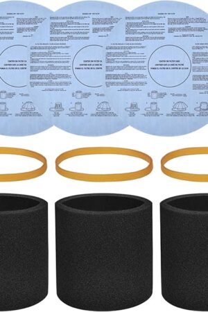 3 Pack 90585 Foam Sleeve Filter and 3 Pack 90107/90137 Wet Dry Vac Filter for Most Shop Vac 5 Gallon and Above Vacuum Cleaner,Vf2002 Dry Discs Filters with 3 Retaining Bands,Replace# 9058500, 9010700