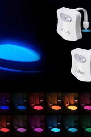 Ailun Toilet Night Light Motion Activated LED Light 16 Colors Changing Toilet Bowl Illuminate Nightlight for Bathroom Battery Not Included Perfect Decorating Combination with Faucet Light [2 Pack]