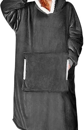 yescool Wearable Blanket Hoodie - Birthday Christmas Gifts for Women Mom Girlfriend, Oversized Flannel Sherpa Cozy Hooded Blanket Sweatshirt Adult With Hood Pocket & Sleeves, One Size Fits All (Grey)