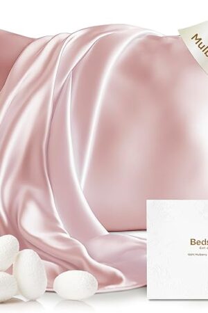 Bedsure 100% Mulberry Silk Pillowcase for Hair and Skin, Pink Silk Pillow Case with Hidden Zipper, Gifts for Women, Queen Size Single Pack,20x30 Inches
