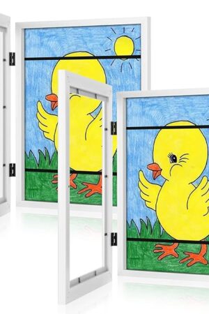 [2-Pack] Kids Art Frames, 8.5x11 Front Opening Kids Artwork Frames Changeable, White Artwork Display Storage Frame for Wall, Holds 50 Pcs, for 3D Picture, Crafts, Hanging Art, Portfolio