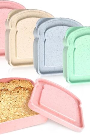 4PCS Toast-Shaped Sandwich Containers for Lunch Boxes, 14oz BPA-Free Plastic Food Storage with Lid, Reusable Microwave & Dishwasher Safe, Freezer Friendly for Families, School, Office