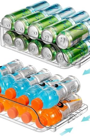 2 Packs Clear Width Adjustable Soda Can Organizer for Refrigerator Expandable Soda Can Dispenser for Beer Soda Seltzer Pop Can Soda Expand Organizer for Fridge Kitchen Pantry