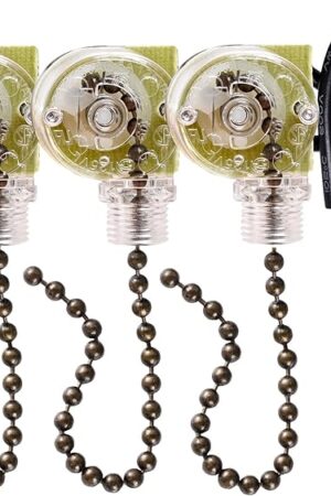 3 Pack Ceiling Fan Pull Chain Switch Zing Ear ZE-109 Two-Wire Light Switch Control Replacement for Ceiling Fan, Wall Lamps, Cabinet Light