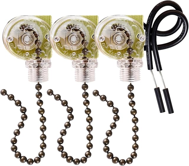 3 Pack Ceiling Fan Pull Chain Switch Zing Ear ZE-109 Two-Wire Light Switch Control Replacement for Ceiling Fan, Wall Lamps, Cabinet Light