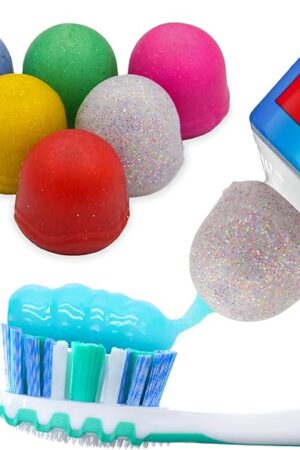 Chrome Cherry SqueezMe Self-Closing Toothpaste Caps, Silicone Lid for Kids & Adults, No Mess Toothpaste Dispenser, Easy Squeezer Cap for Tubes, Bathroom Accessory, Glitter, Pack of 6