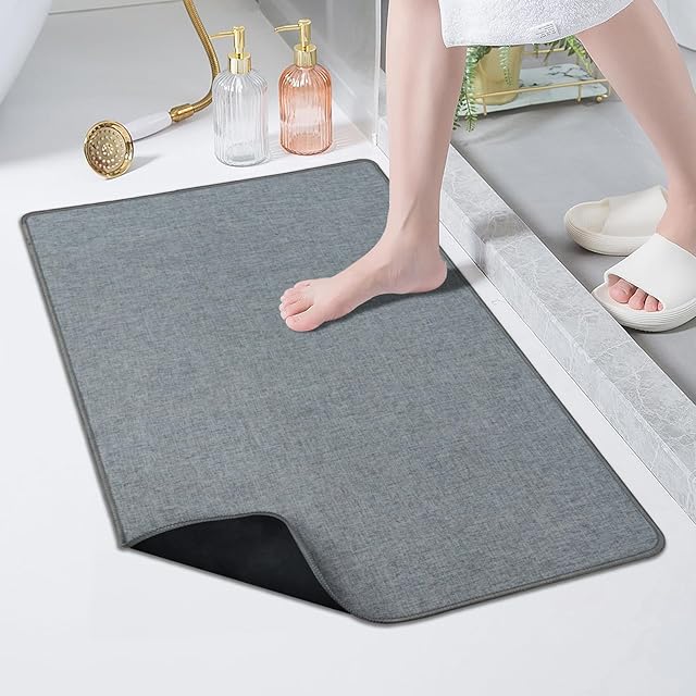 Yancrop Bath Mat Bath Rugs Door Mat Rubber Backing Fabric Surface for Bathroom Bedroom Grey 17"x30"