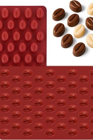 2 Count 55 Cavity Coffee Beans Silicone Molds, 55 Cavity Mini Coffee Beans Chocolate Sugar Candy Mold, Coffees Bean Shaped Candy Mold for Cake Decoration Bakeware Mould, Red